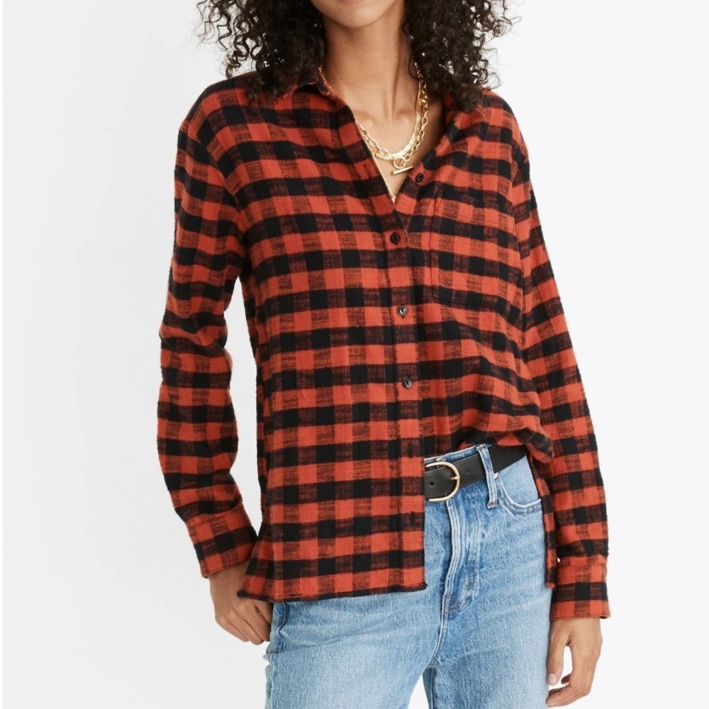 Madewell‎ Flannel Oversized Ex-Boyfriend Buffalo Check Shirt,Etruscan Clay,M